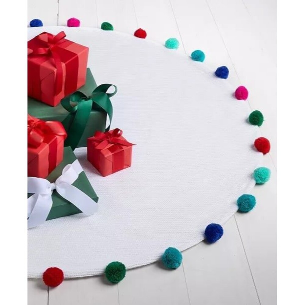 Macy’s Holiday Lane Whimsy White Tree Skirt With Pom Poms